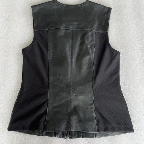 Margaret Godfrey Black Leather Zip Up Vest Size M Vintage 90's Biker Retro - Picture 3 of 7